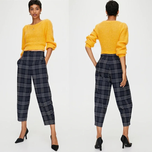 Aritzia Wilfred High Rise Blue Cream Check Plaid Dawna Trouser Pants Size Small - Picture 7 of 12